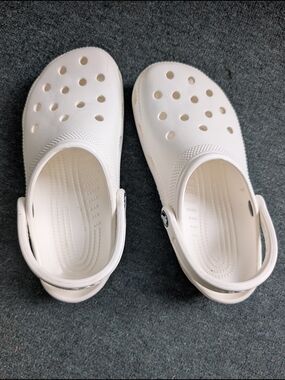 CROCS Kids Classic White Clogs with Heel Strap